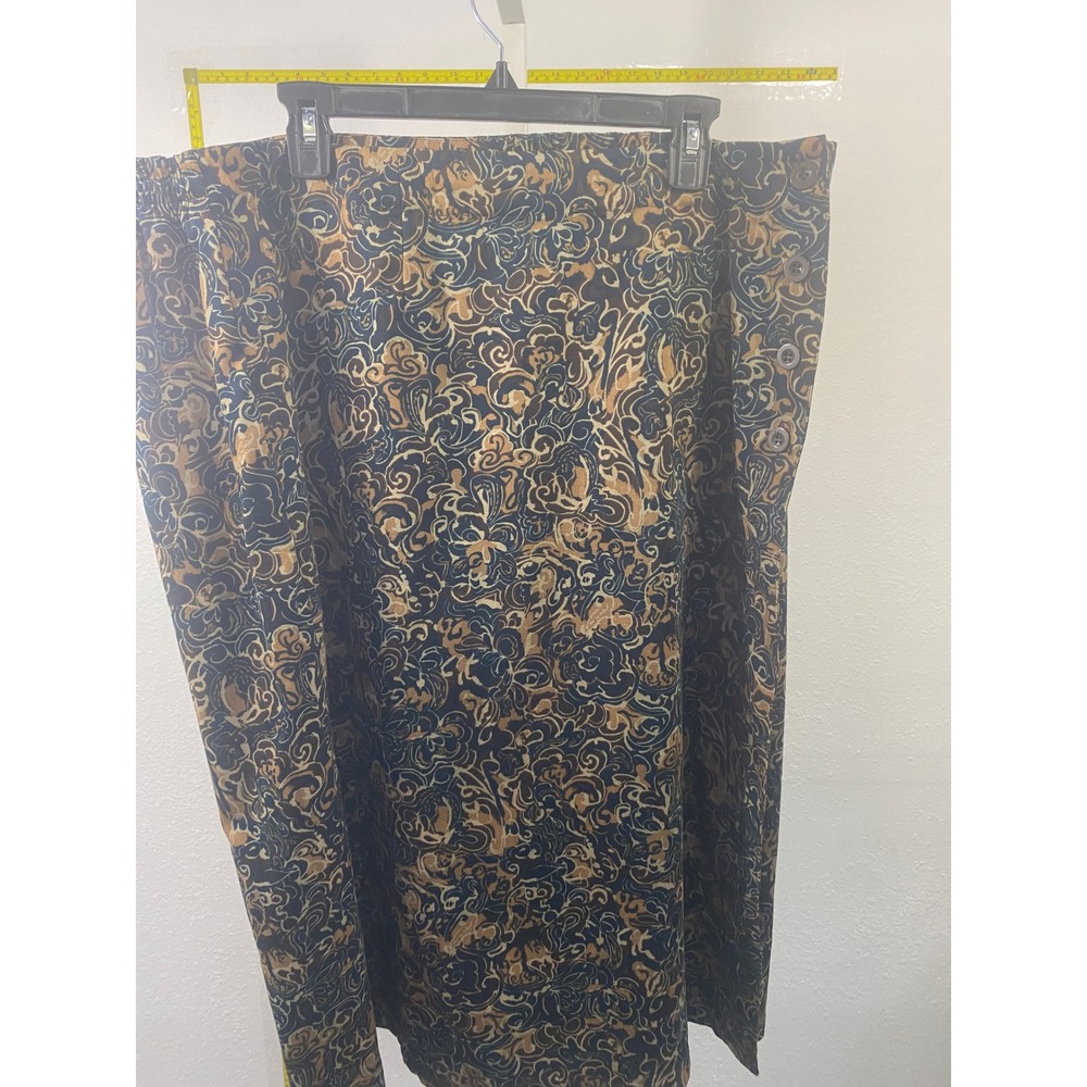 CJ Banks Womens 20W Paisley Midi Skirt Black Gold Tan‎ Side Button Elastic Waist